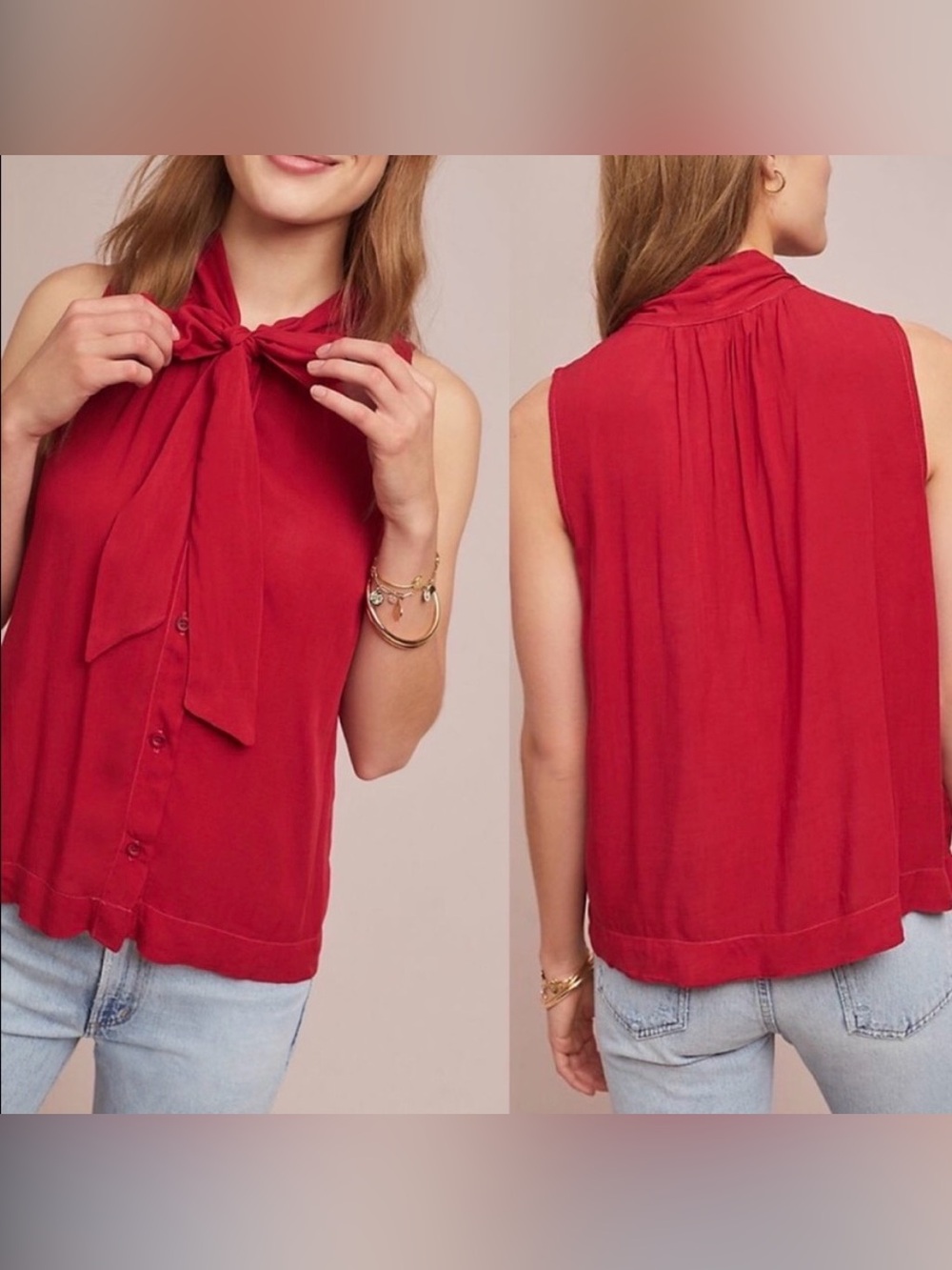 cloth & stone Red Sleeveless Tie-Neck Top - Picture 3 of 7